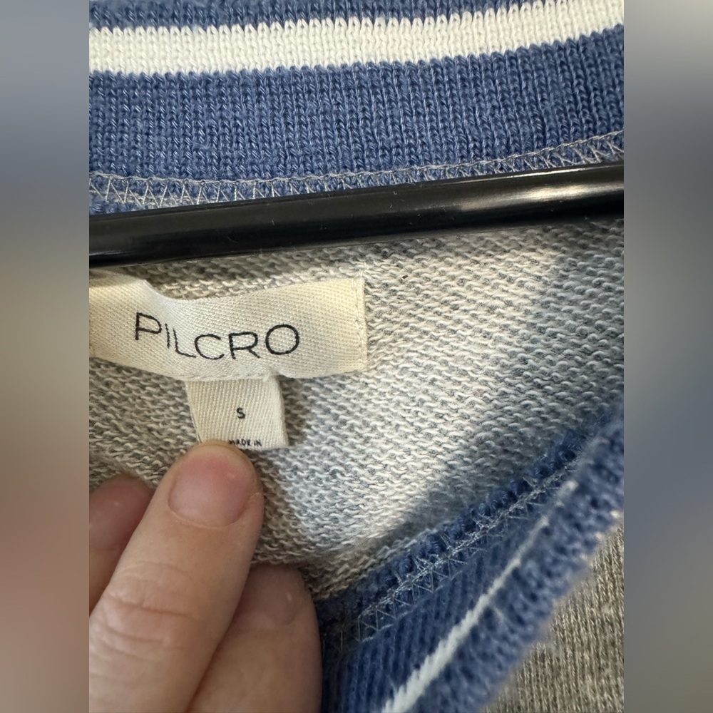 Anthropologie Pilcro Gray Sweatshirt with Blue Number lace Design size small - Picture 5 of 8